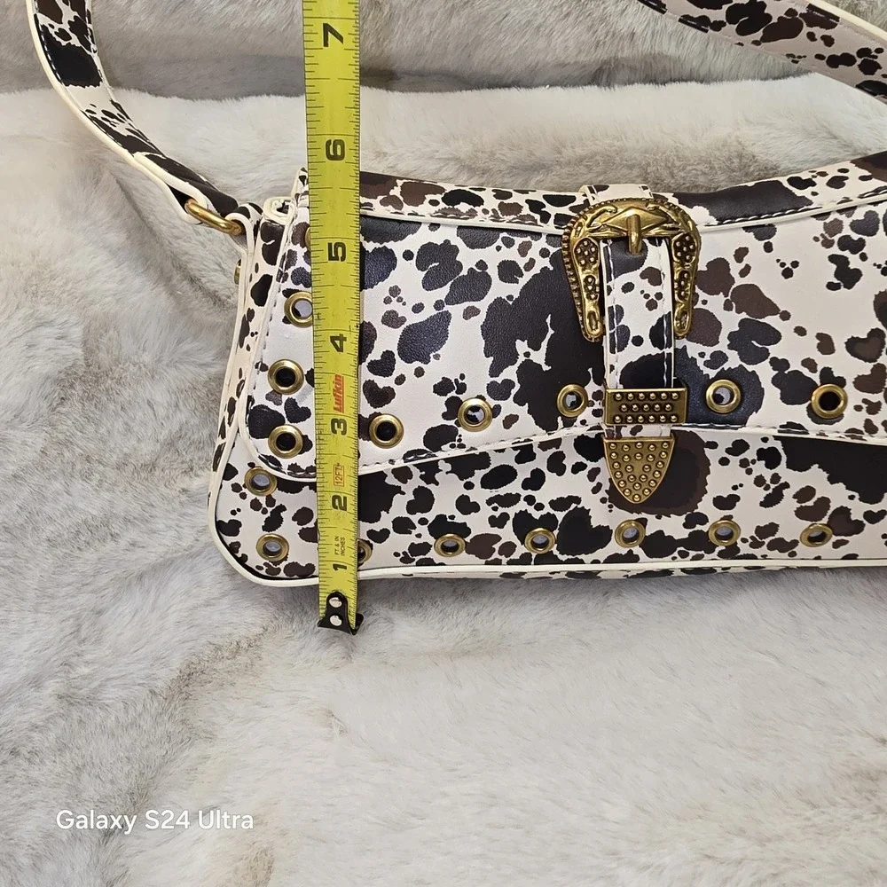 Betsey Johnson Y2K Brown Multi Cow‎ Heart Print Shoulder Bag Purse NWT - Picture 7 of 8